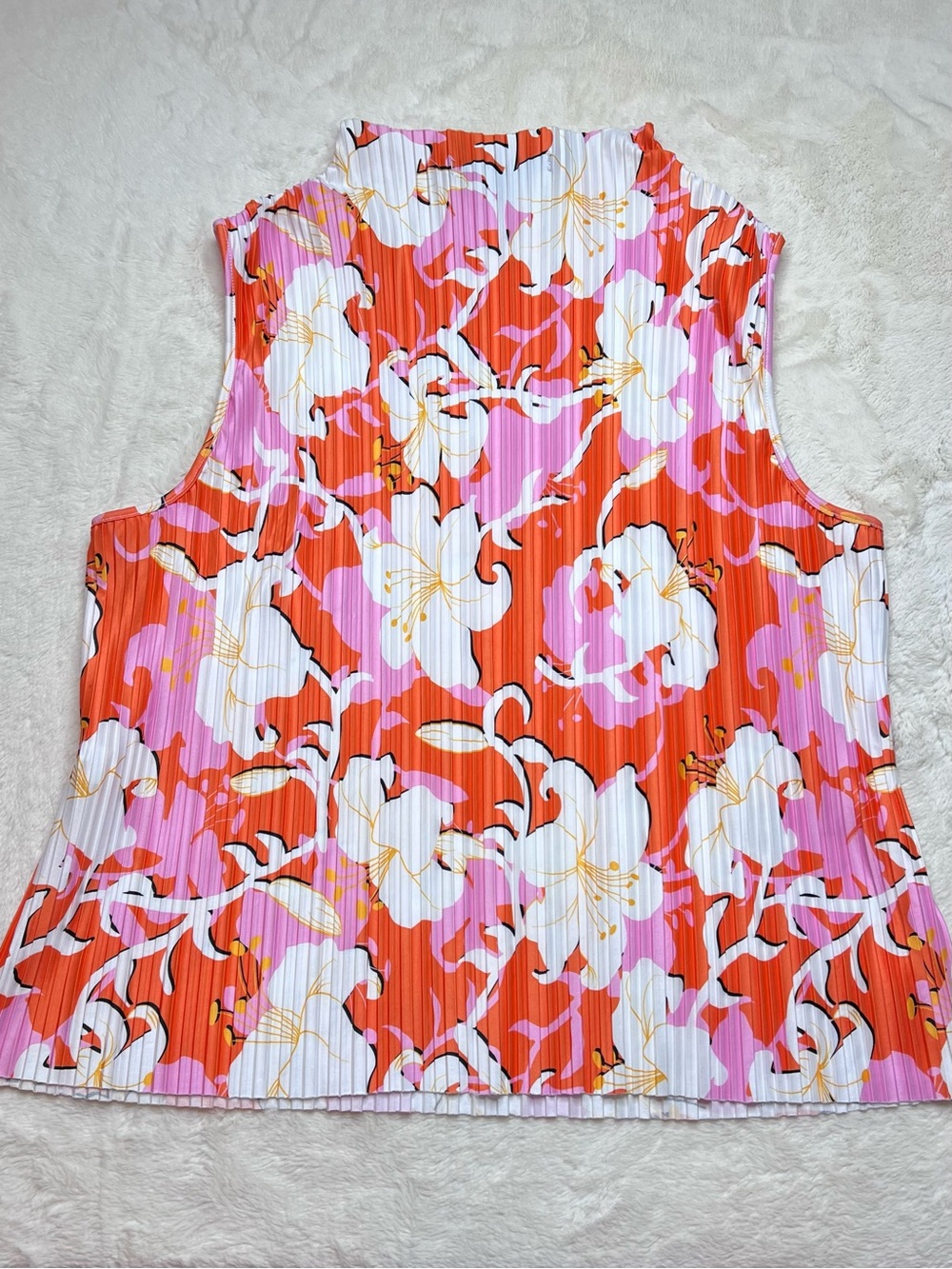 Marc New York Pleated Floral Sleeveless Top Pink Orange White Size Large - Picture 3 of 7